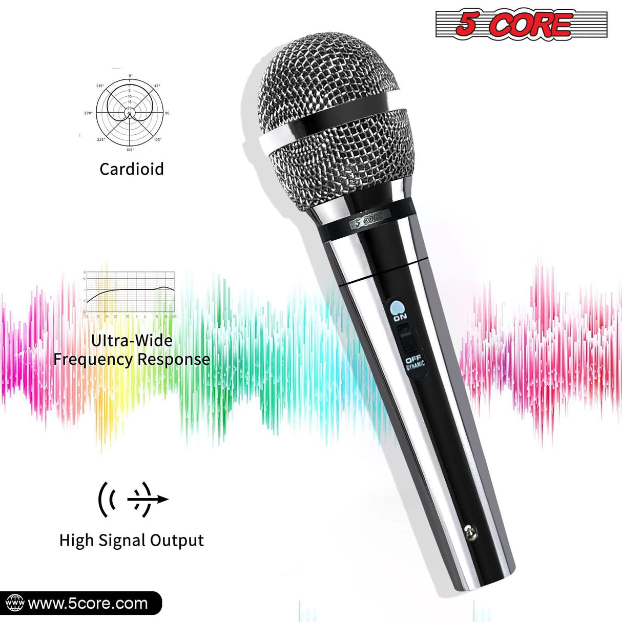 5Core XLR Microphone Dynamic Mic Karaoke Singing Studio Mics Handheld Microfono