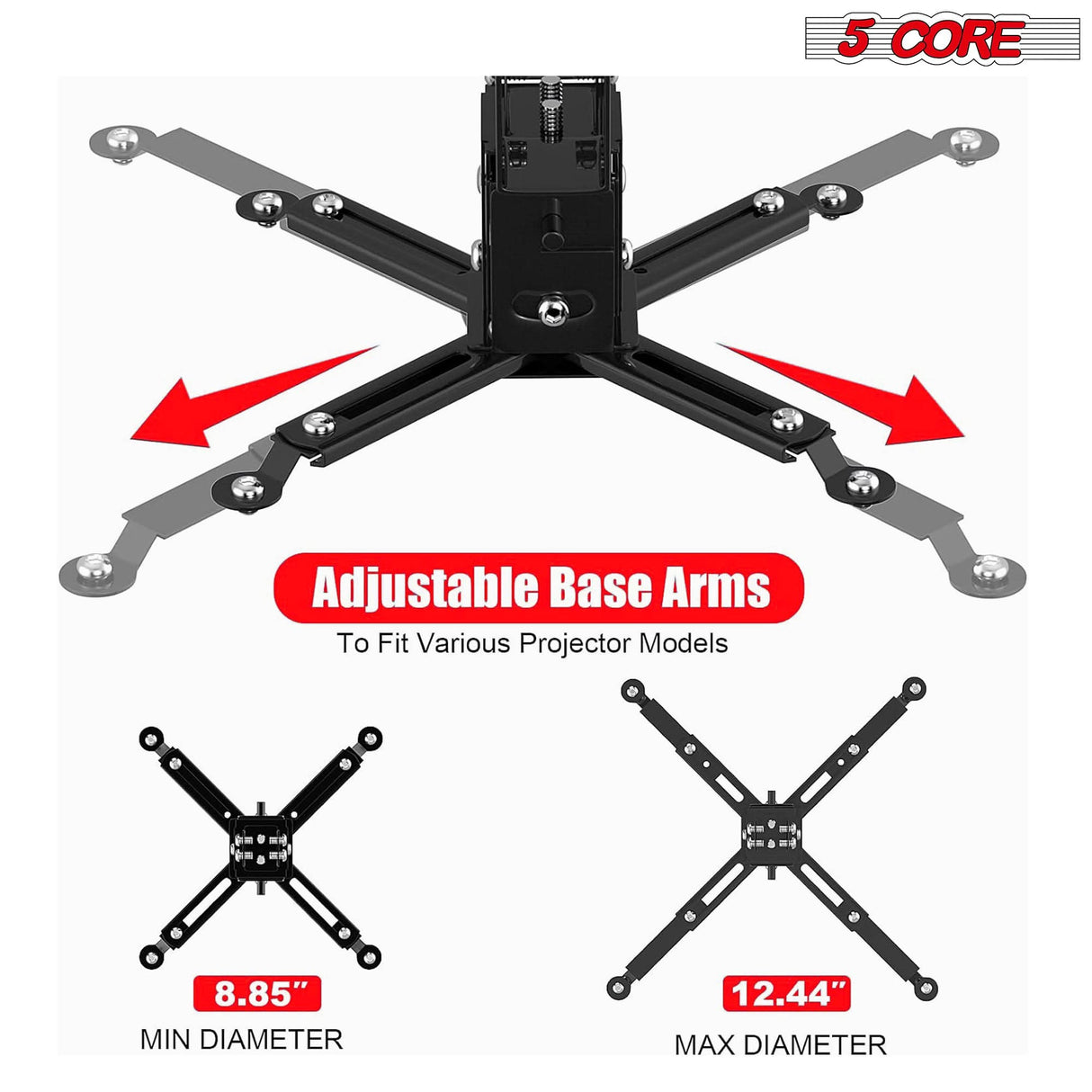 5Core Projector Mount Ceiling Wall Universal Holder Adjustable Low Profile Capacity 40lb BLACK