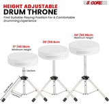 5Core Drum Throne Adjustable Guitar Stool Padded Drummer Seat for Adults & Kids WHITE