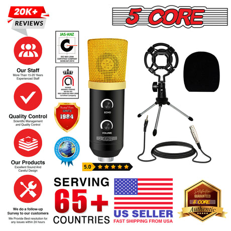 5 Core Podcast Equipment Bundle Professional Studio XLR Condenser Recording Microphone Kit for vocals