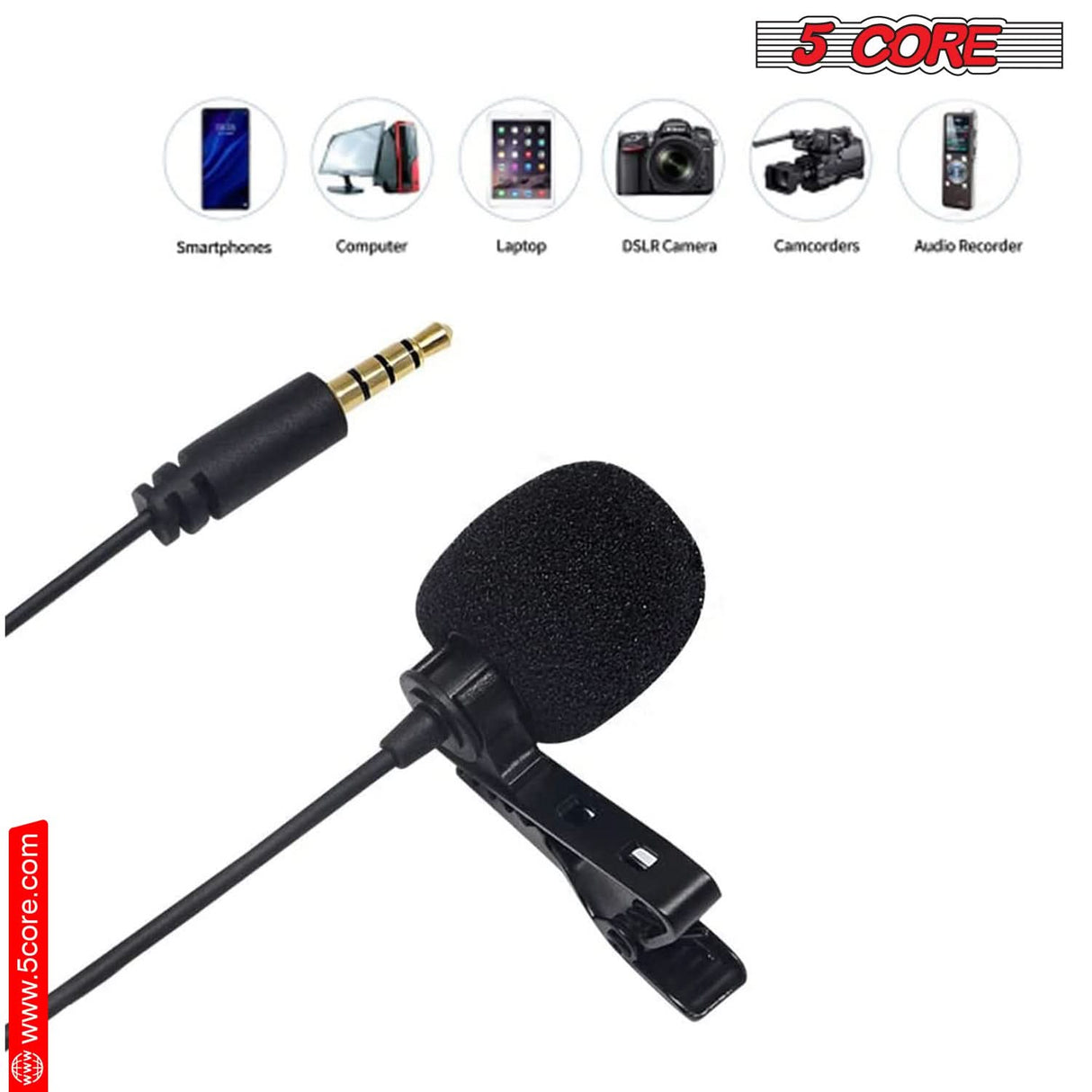 5Core Lavalier Microphone Clip On  Professional Grade 3.5mm Lapel Mic  Omnidirectional Lav Mic