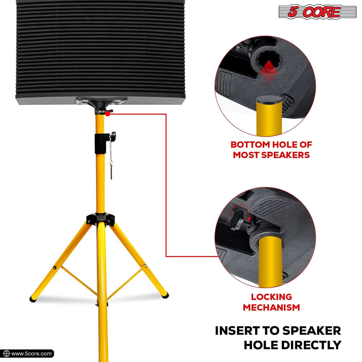 5Core Speaker Stand Tripod Tall Adjustable 72 Inch DJ Pole Mount Studio Monitor Stands Yellow