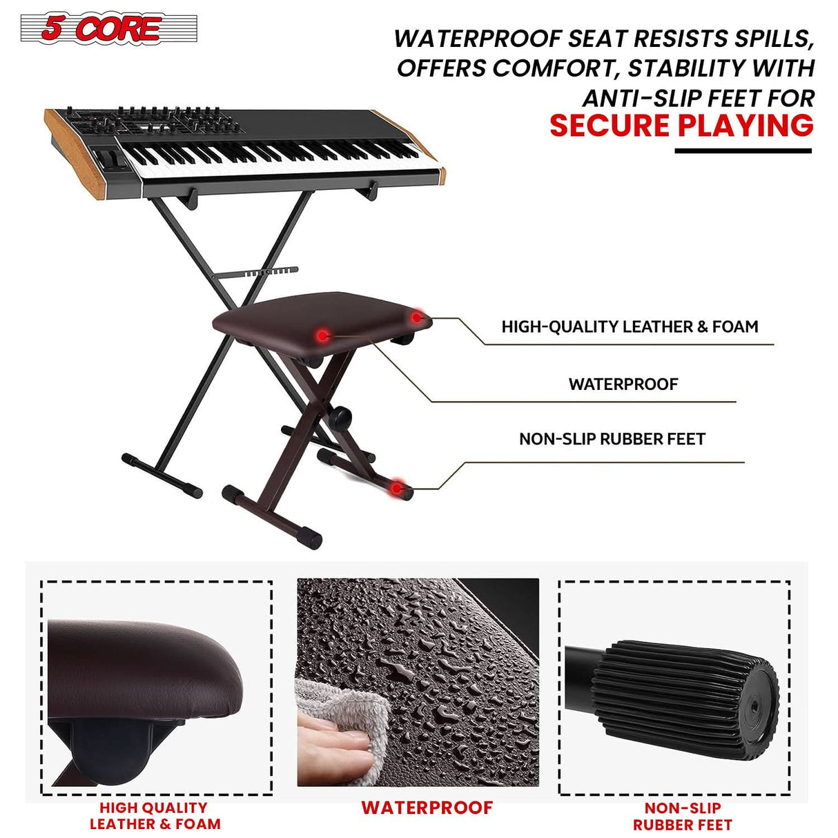 5 Core Keyboard Bench X Style Piano Stool Padded Adjustable Keyboards Chair