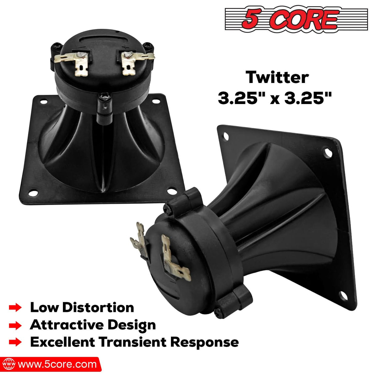 5Core Tweeter 3.25" x 3.25" 40W Component Square Driver Replacement Piezo Super Horn