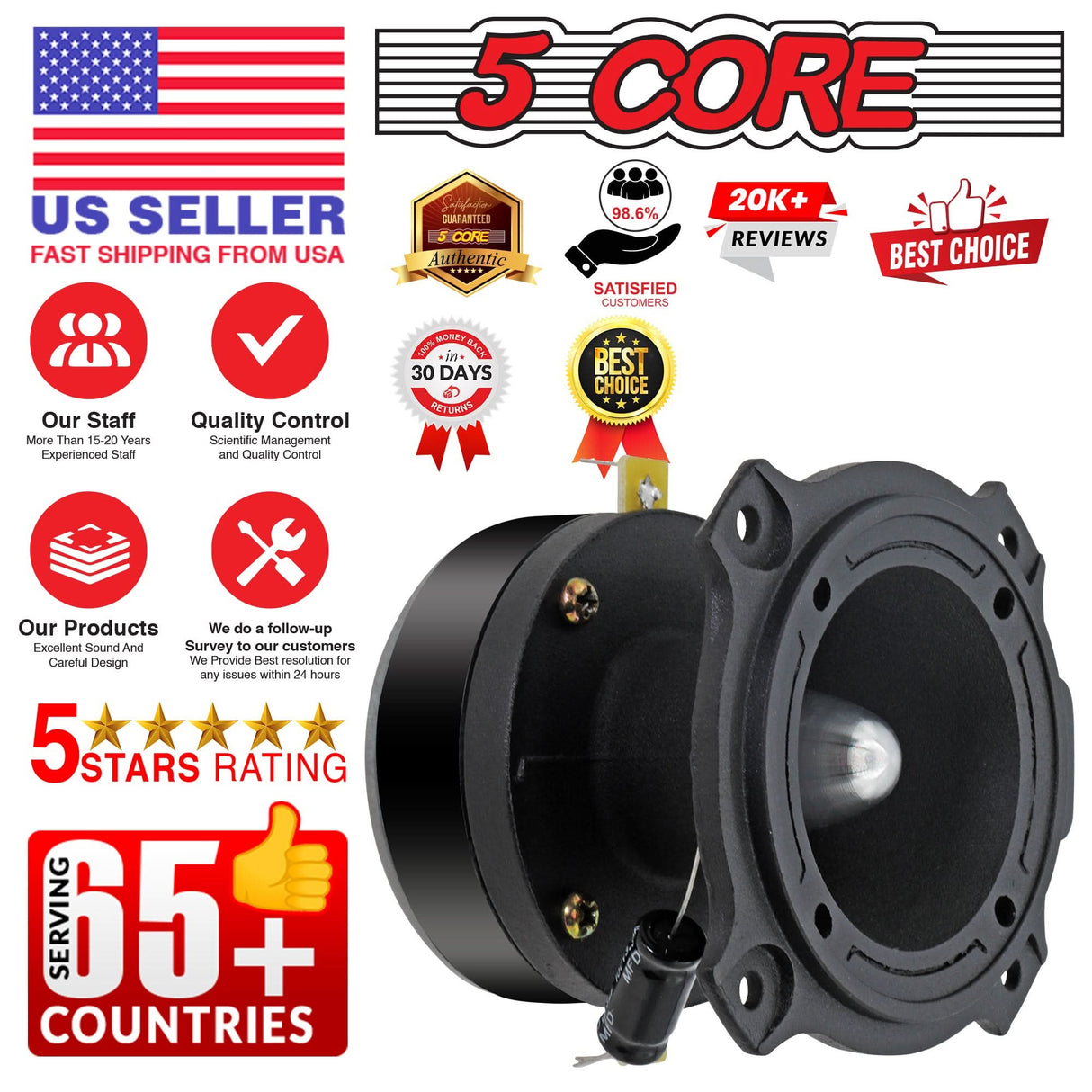 5Core Tweeters Speakers Car Audio Pair 600W Peak 3.5 Inch Super Bullet Tuiters Para Sonido Para Carro