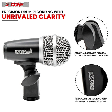 5 Core Conga Mic Set: Cardioid Dynamic XLR Microphones for Kick Drum