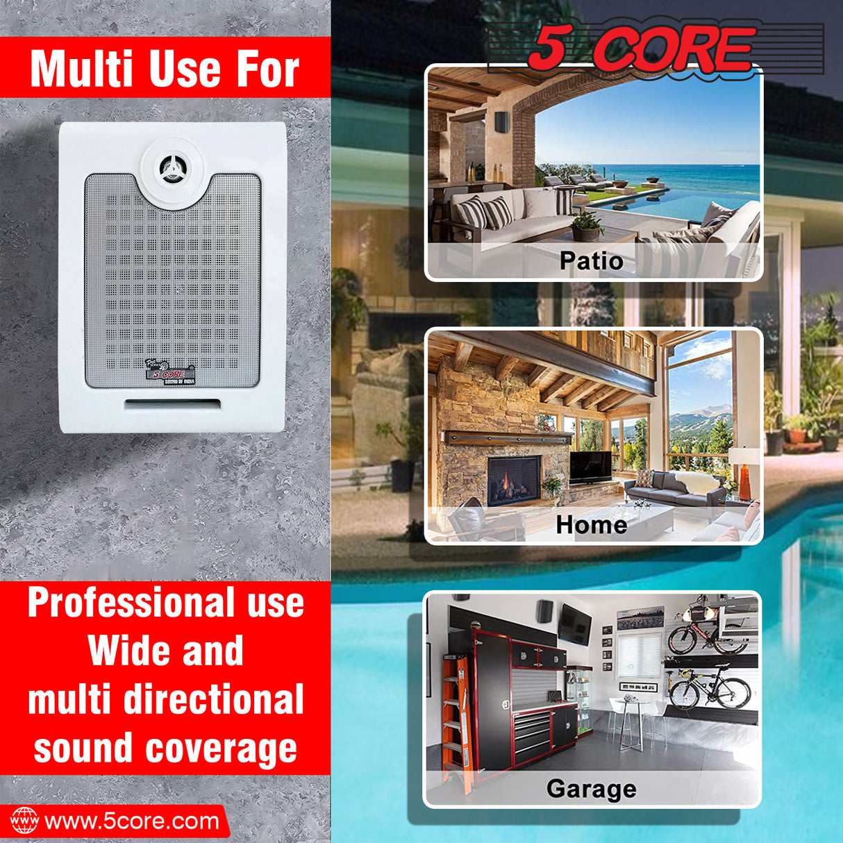 5 CORE 400W Outdoor Speaker Wired Waterproof System 2 Pieces Wall Mounted Indoor Outdoor Patio Backyard Surround Sound Home Exterior Window 2 PCS
