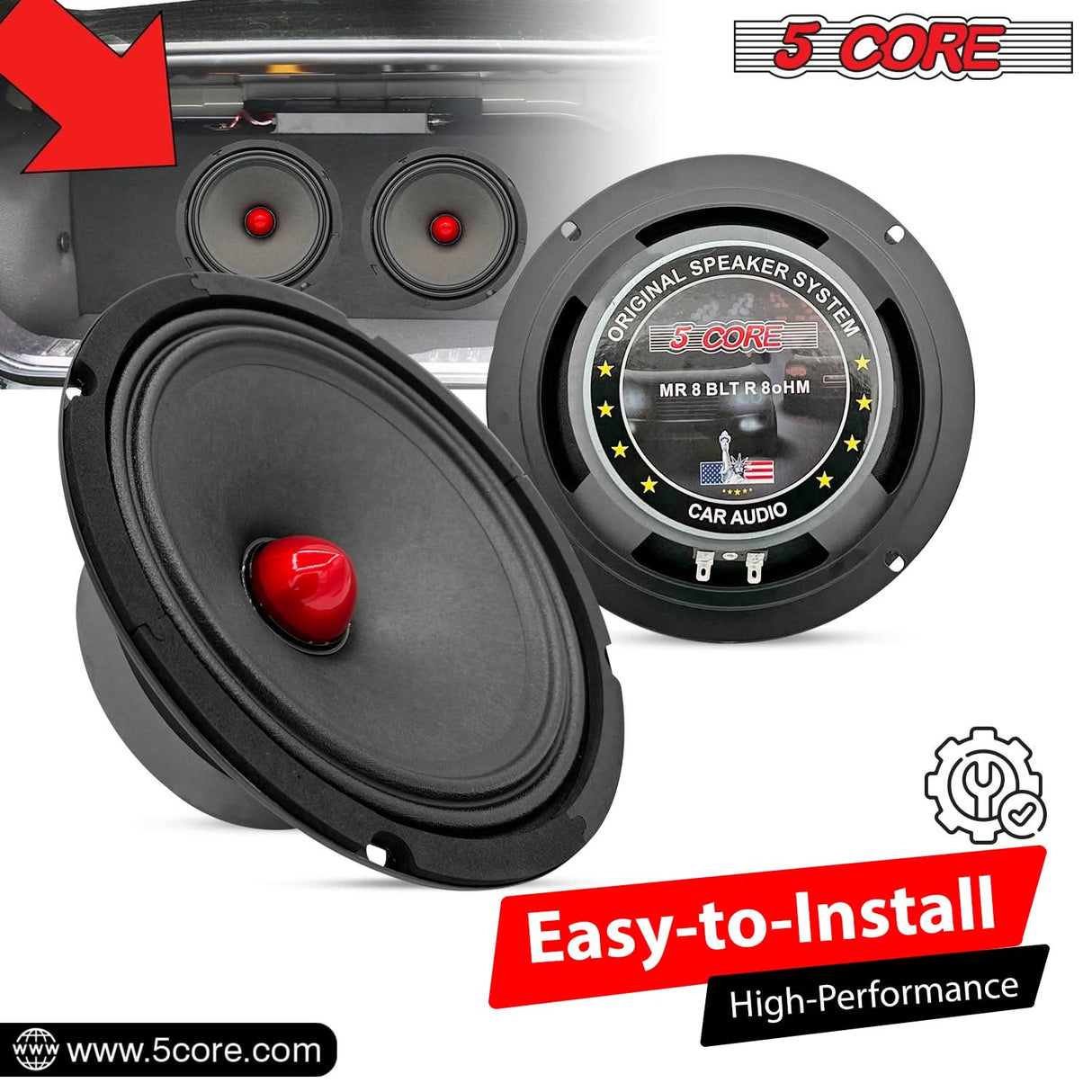 5Core 8 Inch Midrange Door Speaker 580W PMPO Subwoofer w Aluminum Bullet 8O Sub Woofer