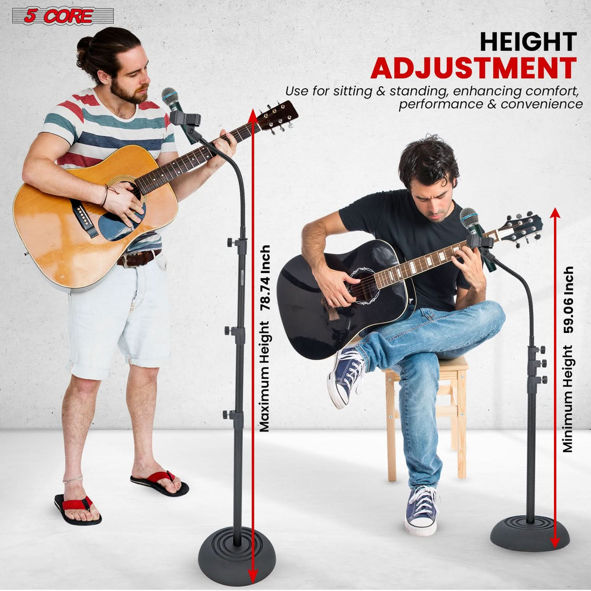 5Core Mic Stand Floor Adjustable Universal Heavy Duty Gooseneck Microphone Stands Round Base Soporte De micrófono