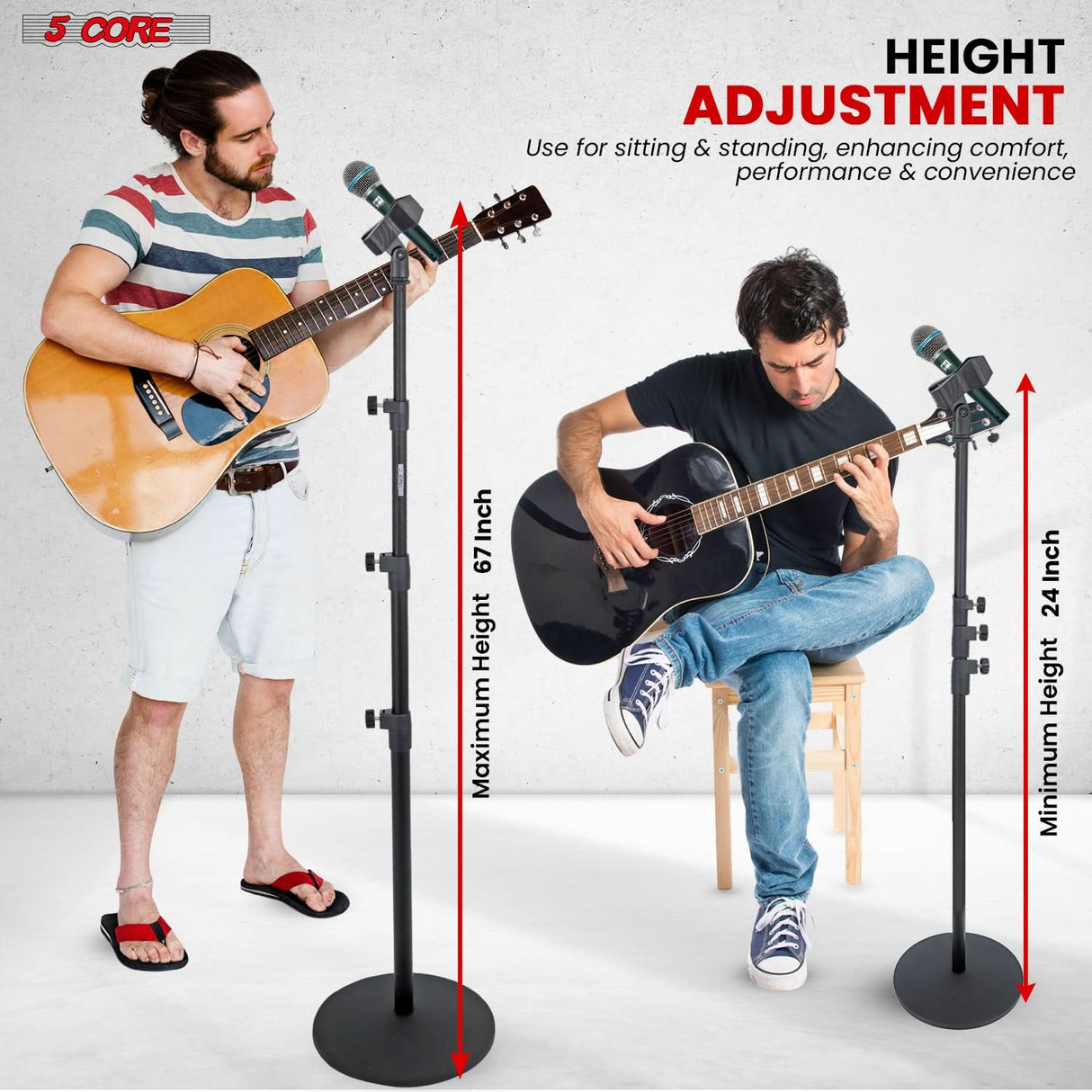 5Core Mic Stand Floor Adjustable Universal Heavy Duty Microphone Stands Round Base Soporte De micrófono