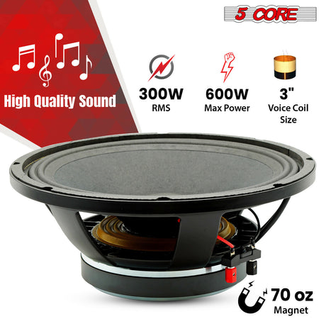 5 Core 12 Inch Subwoofer Speaker 600W Max 8 Ohm Full Range Replacement DJ Bass Sub Woofer
