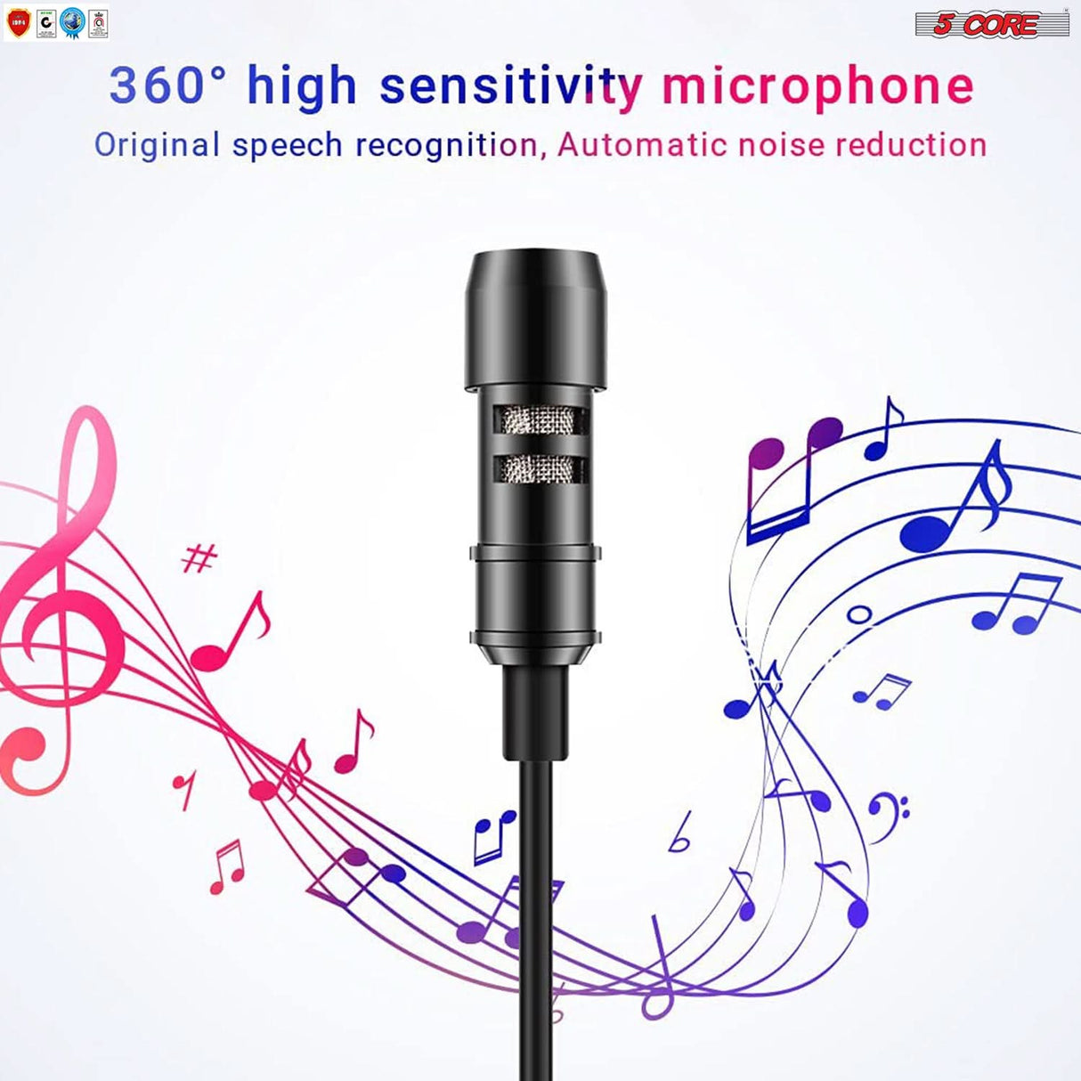 5Core Lavalier Microphone Clip On Professional Grade 3.5mm Lapel Mic Omnidirectional Lav Mic