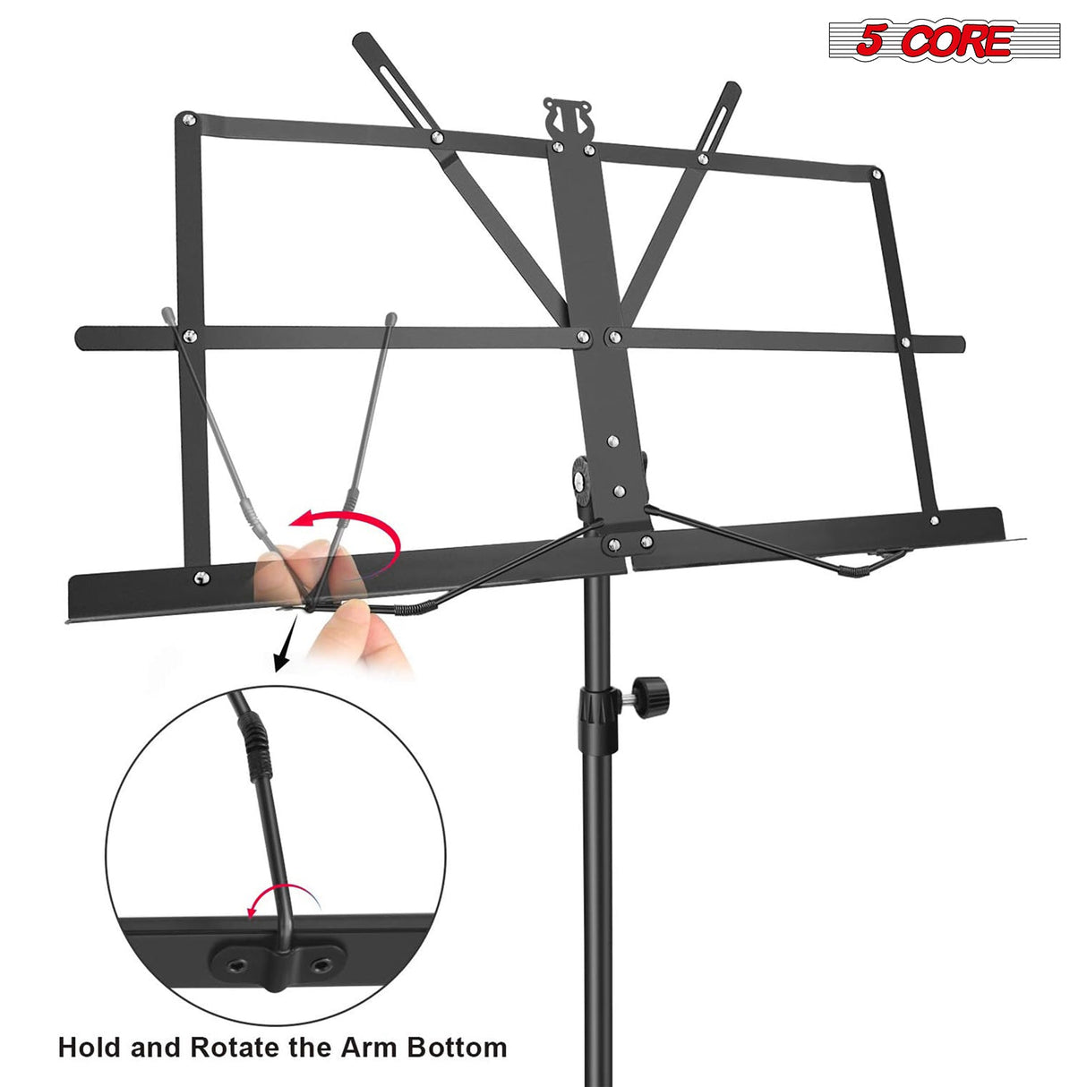 5Core Music Stand For Sheet Music Portable Tripod Adjustable Folding Note Holder