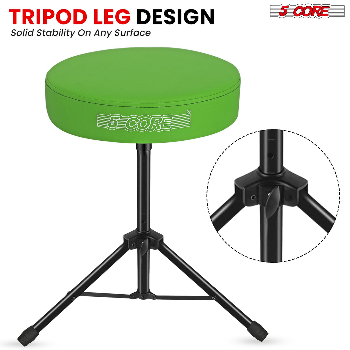 5Core Drum Throne Adjustable Guitar Stool Padded Drummer Seat for Adults & Kids GREEN