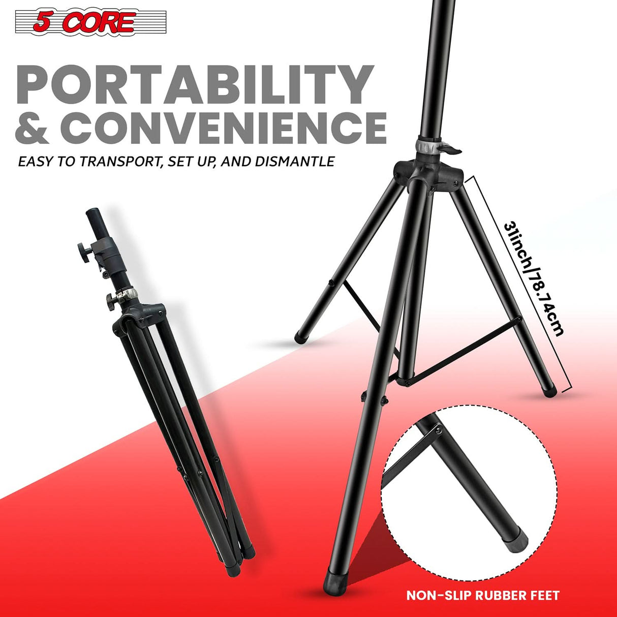 5Core Speaker Stand Tripod Tall Air Assist Lowering Adjustable Heavy Duty Floor Stands