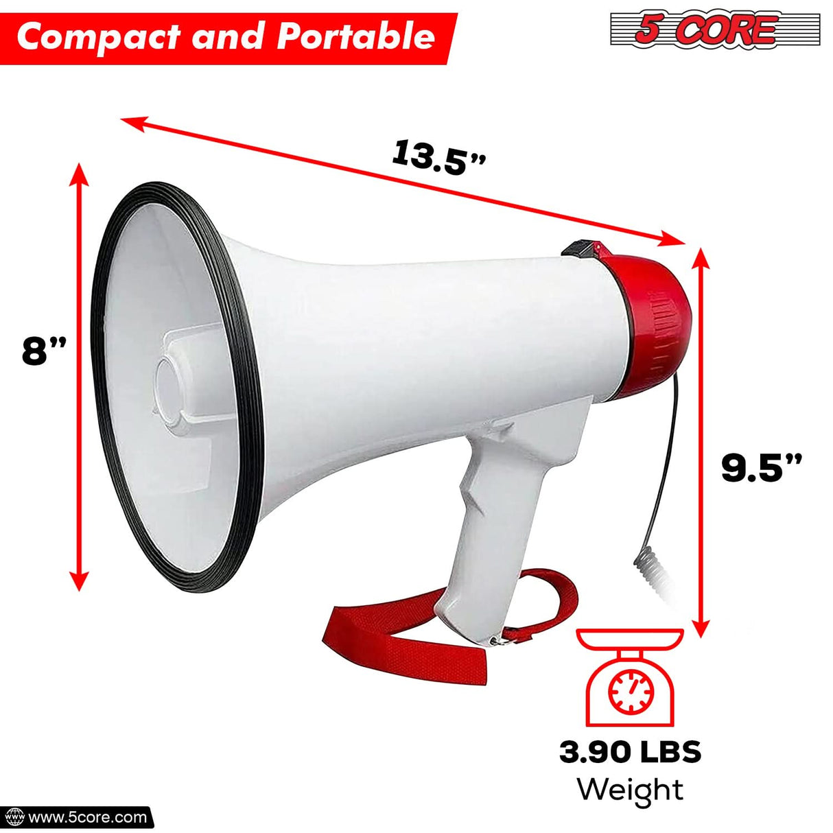 5Core Megaphone Bullhorn Speaker 50W Bull Horn Cheer Megafono 1000 Yards Battery