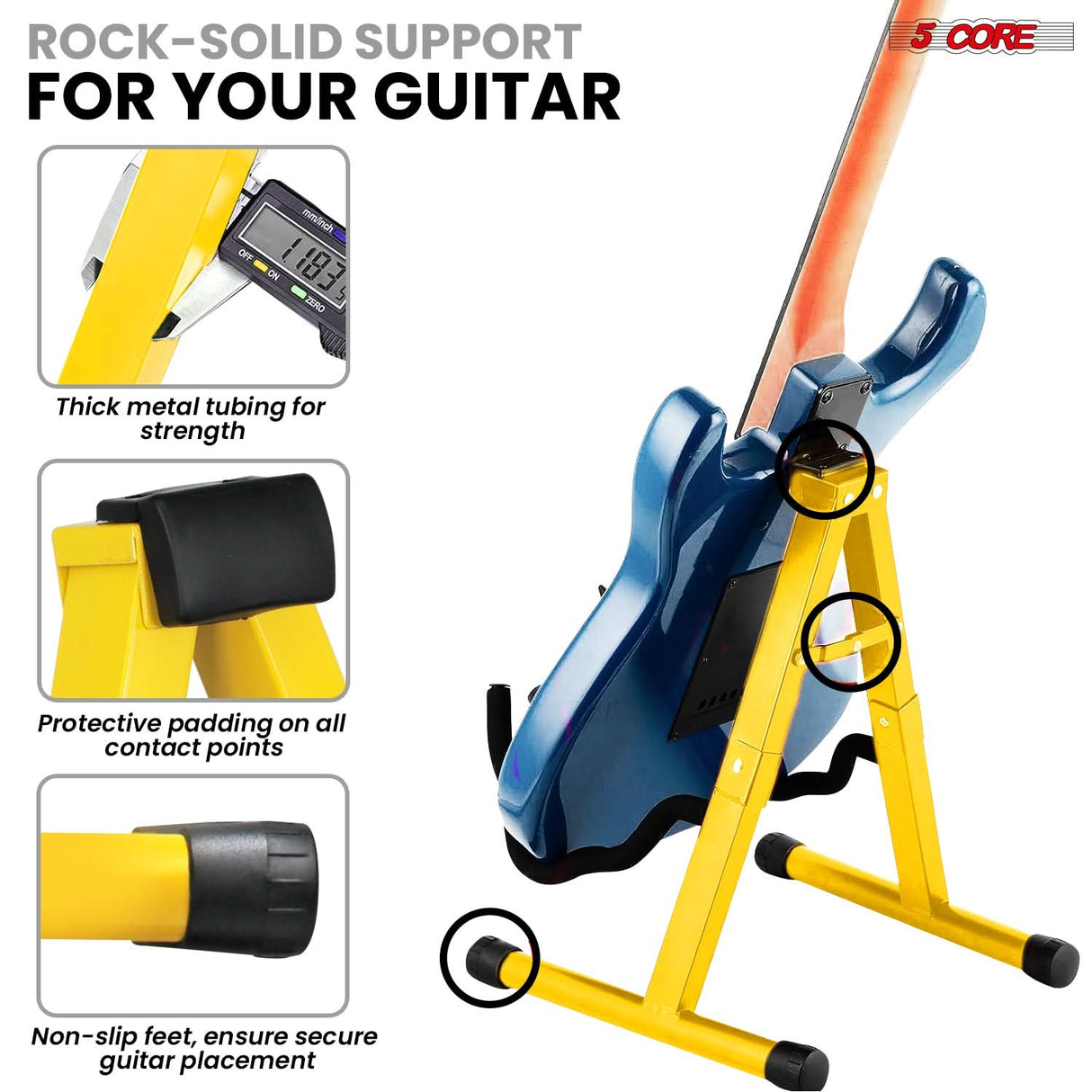 5Core Guitar Stand Floor A Frame Electric Acoustic Bass Soporte Para Guitarra YELLOW