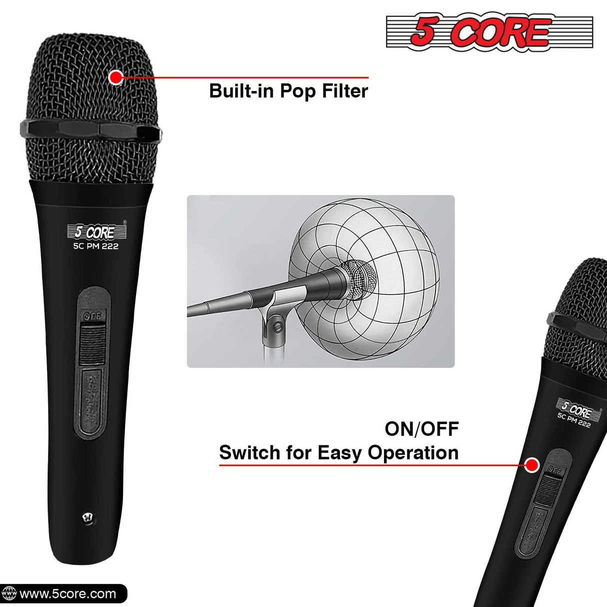 5Core XLR Microphone Dynamic Mic Karaoke Singing Studio Mics Handheld Microfono