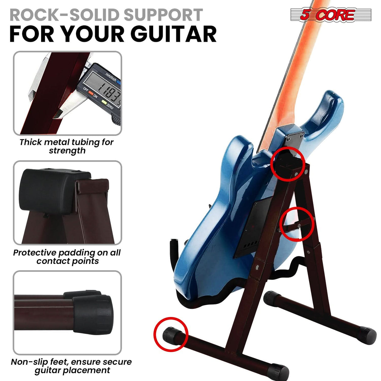 5Core Guitar Stand Floor A Frame Electric Acoustic Bass Soporte Para Guitarra BROWN