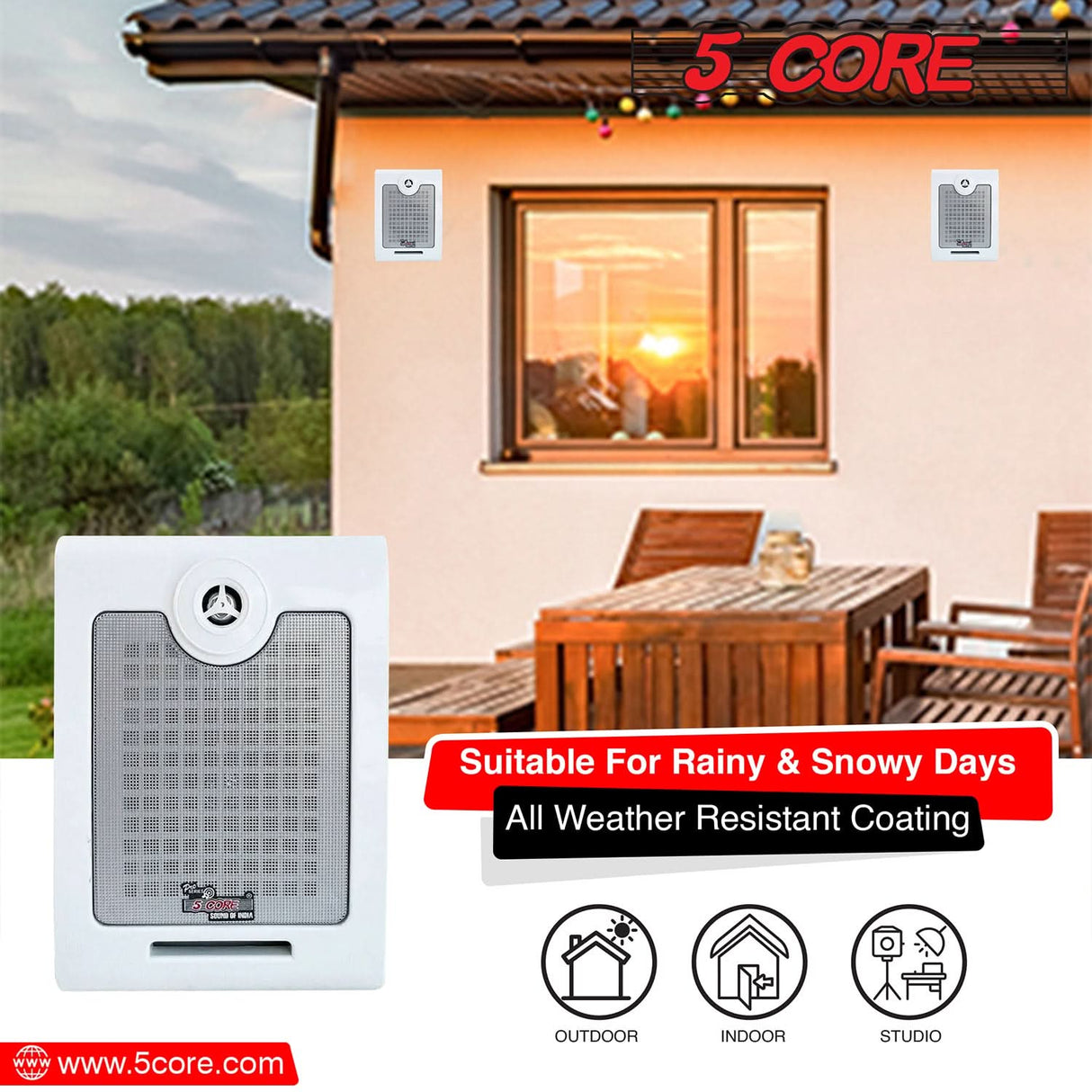 5Core Outdoor Speakers Stereo In Wall 500W Peak Passive Home Audio System