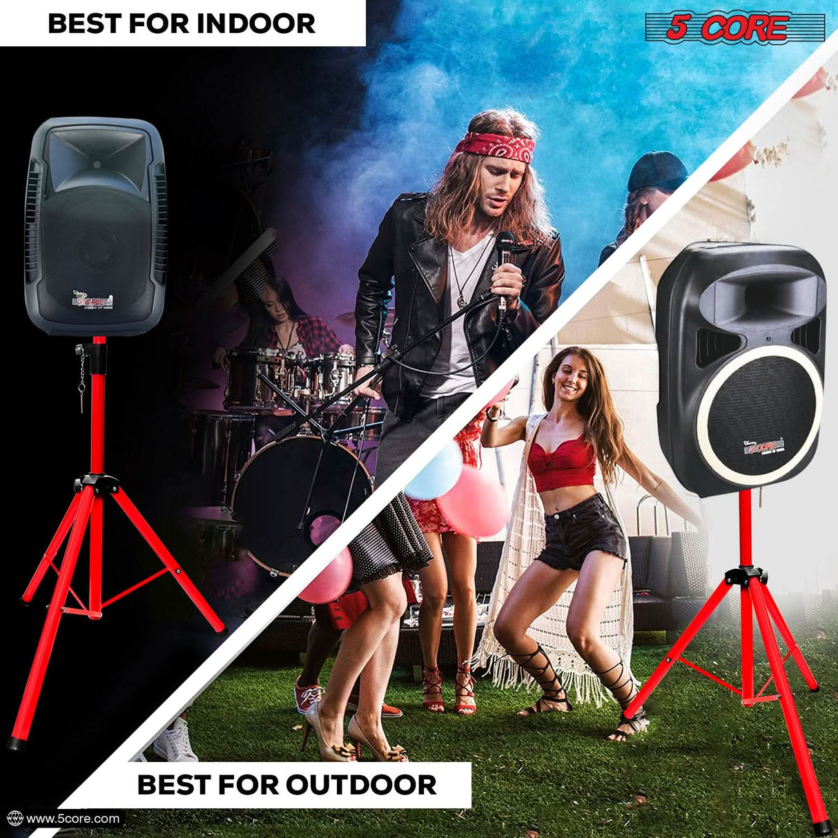 5Core Speaker Stand Tripod Tall Adjustable 72 Inch DJ Pole Mount Studio Monitor Stands RED