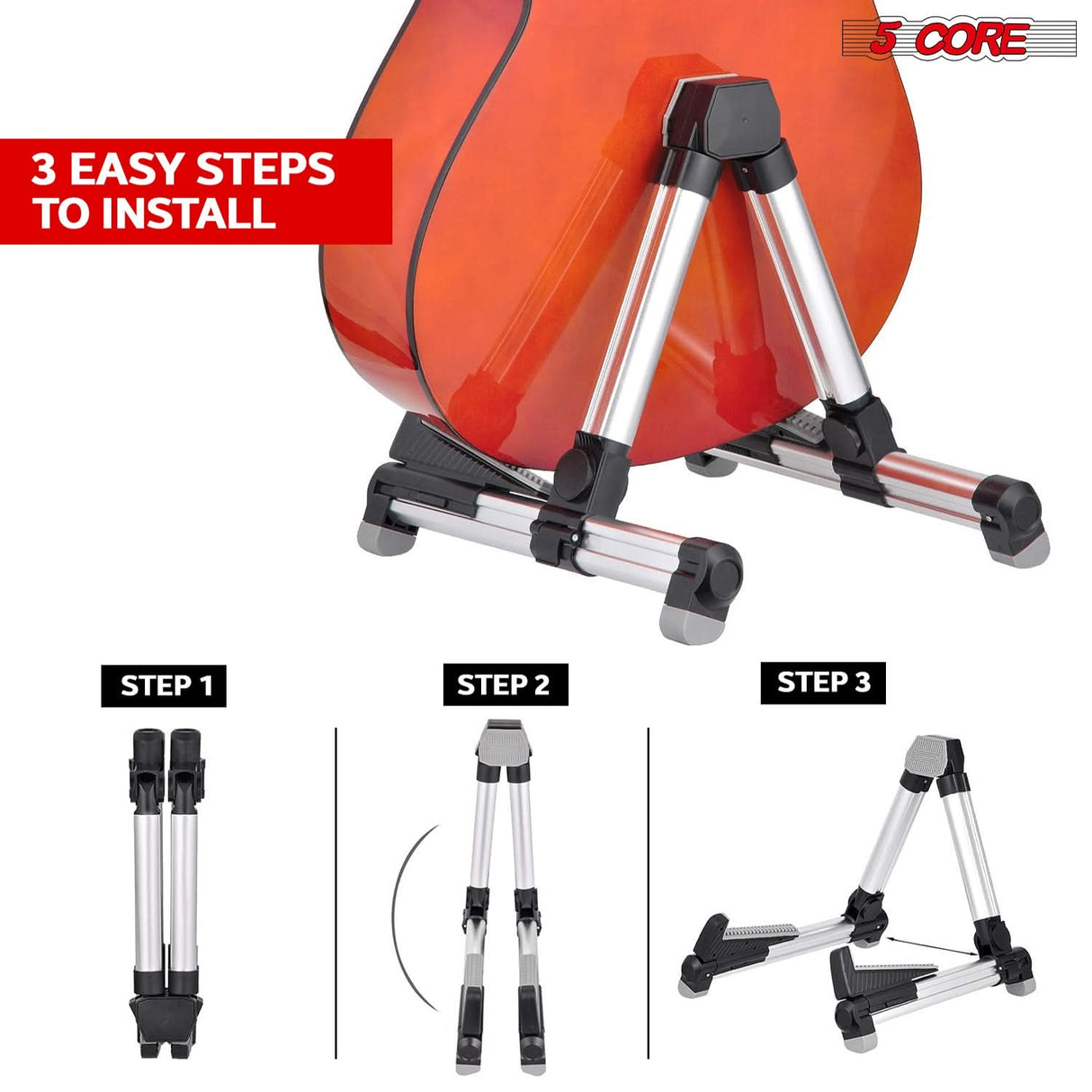 Universal Folding Guitar Stand by 5Core for Acoustic and Electric Instruments