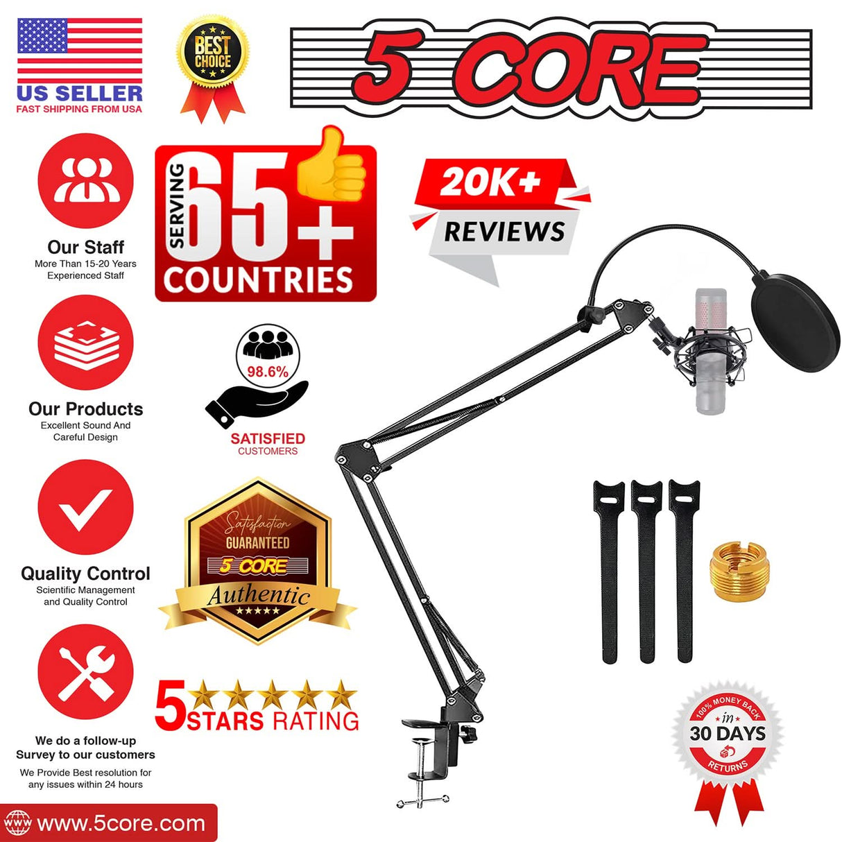 5Core Microphone Stand Suspension Desk Scissor Boom Arm w Shock Mount Pop Filter