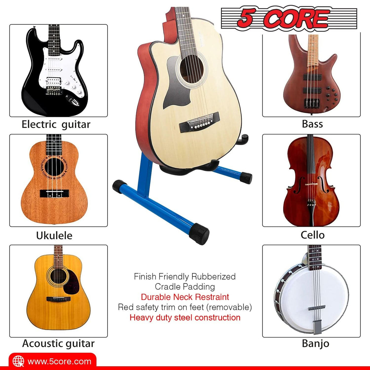 Compatibility with all types of string instrument support stand