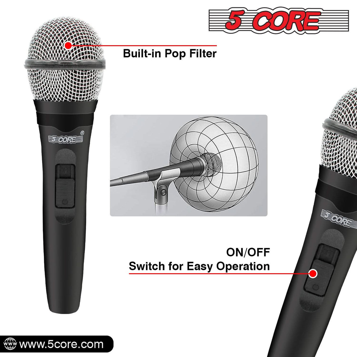 5Core XLR Microphone Dynamic Mic Karaoke Singing Studio Mics Handheld Microfono