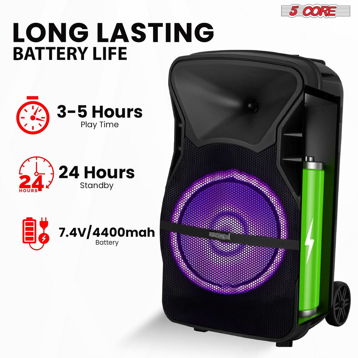 Party Speaker with long-lasting battery life for extended use during events and performances.