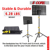 5Core Music Stand For Sheet Music Portable Tripod Adjustable Folding Note Holder Yellow