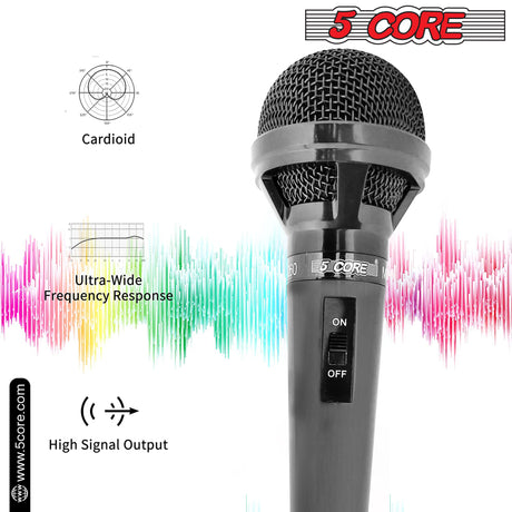5 Core Professional Dynamic Vocal Microphone - Unidirectional Handheld Mic XLR Karaoke Microphone with ON/OFF Switch Includes 12ft XLR Audio Cable to 1/4'' Audio Jack Included - MIC 260