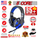 5 CORE 2Pcs Gaming Headset for PS4 PC One PS5 Console Controller, Noise Cancelling Microphone Over Ear Stereo Headphones with Mic, LED Light, Bass Surround, Earmuffs for Laptop Mac NES Games Red & Blue HDP GM1 R+B