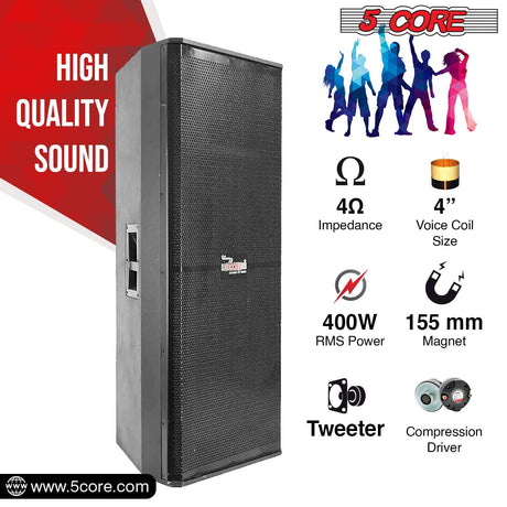 5Core Portable Cabinet PA DJ Speaker System 15 Inch 4000W Passive 3 Way Loudspeaker