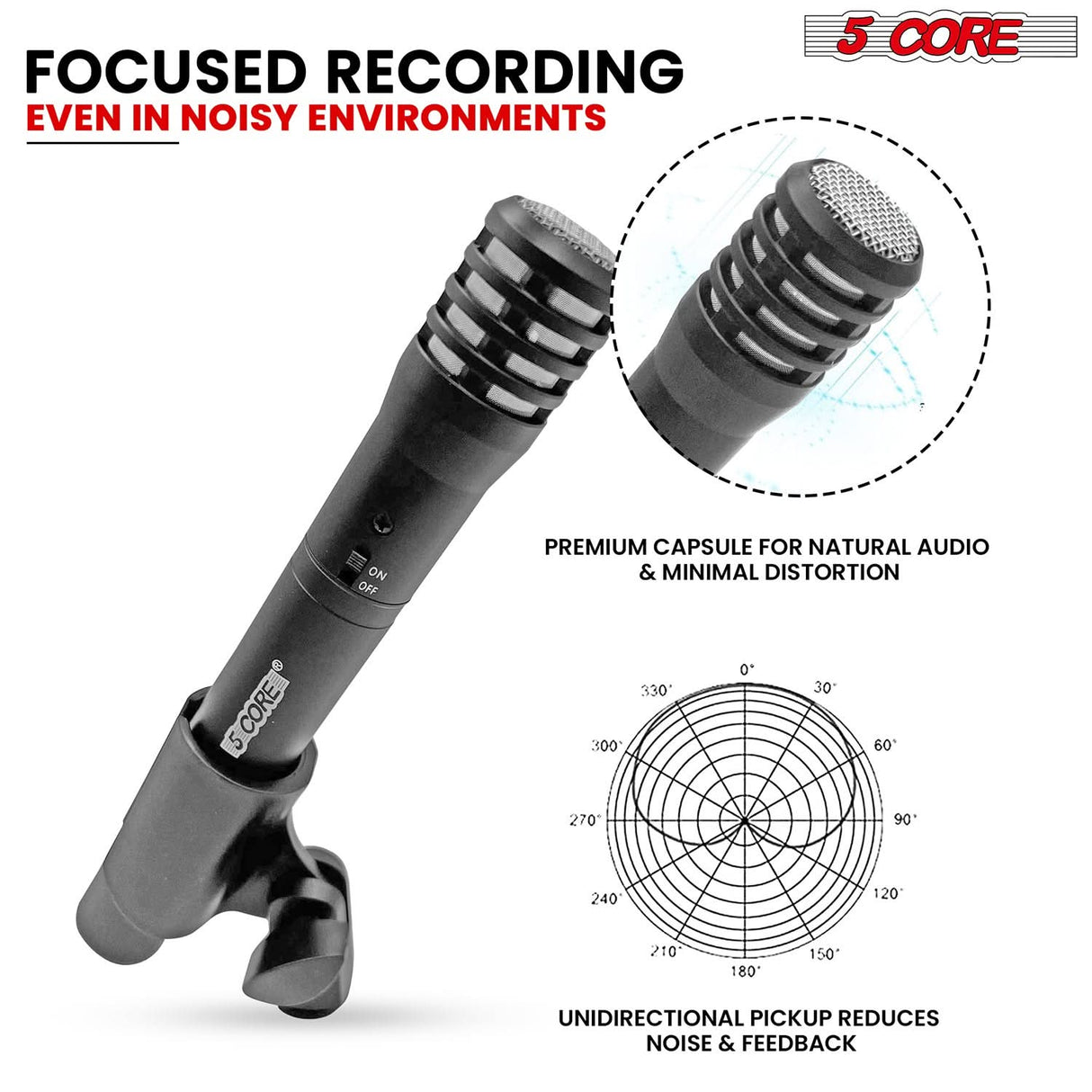 5Core Instrument Microphone Professional XLR Cardioid Pencil Stick Condenser Mic Grey