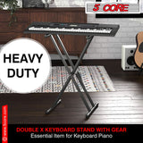 5Core Keyboard Stand Double X Style Adjustable Piano Riser For 49 To 88 Keys + Gear