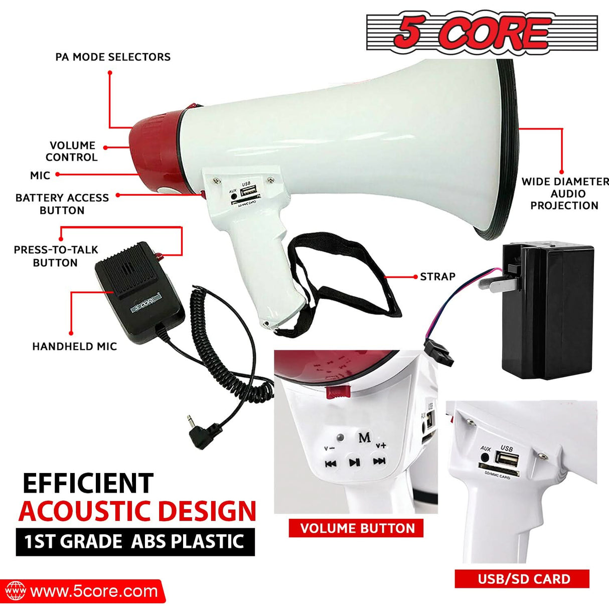 Loudspeaker with microphone and bullhorn with handle for easy use.