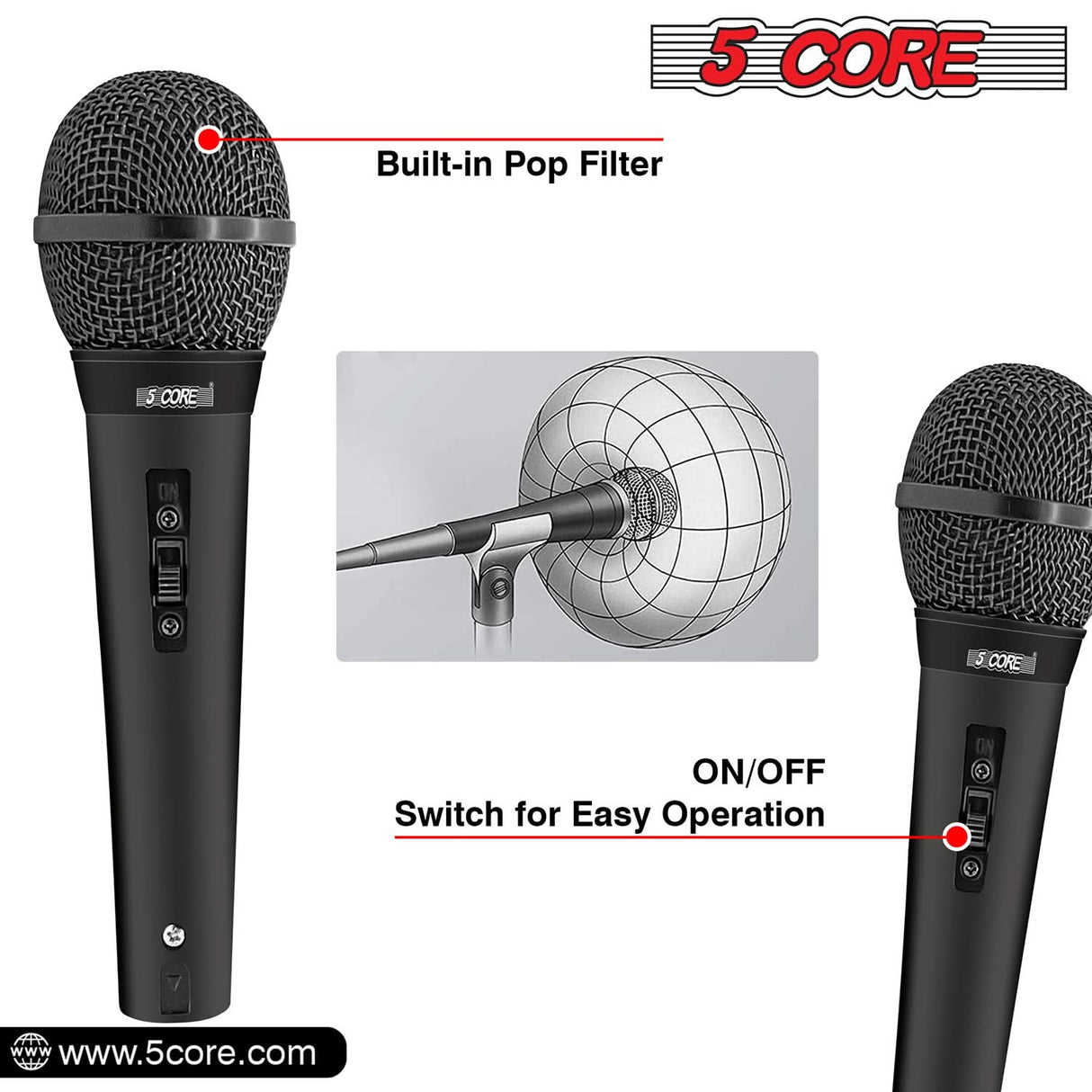 5Core XLR Microphone Dynamic Mic Karaoke Singing Studio Mics Handheld Microfono