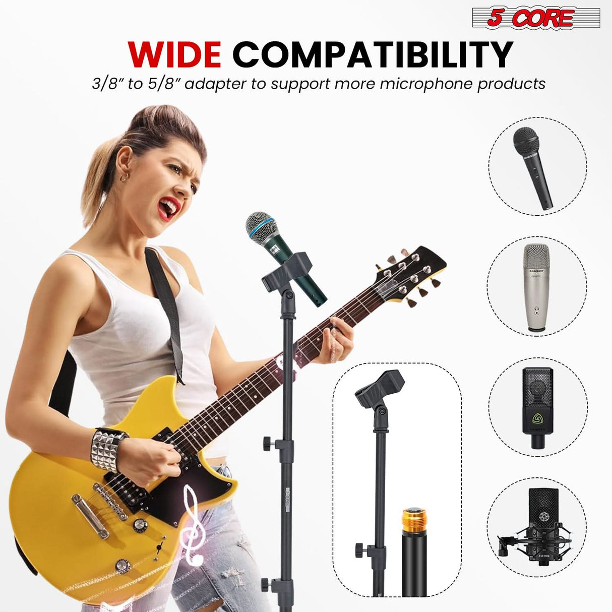 5Core Mic Stand Floor Adjustable Universal Heavy Duty Microphone Stands Round Base Soporte De micrófono