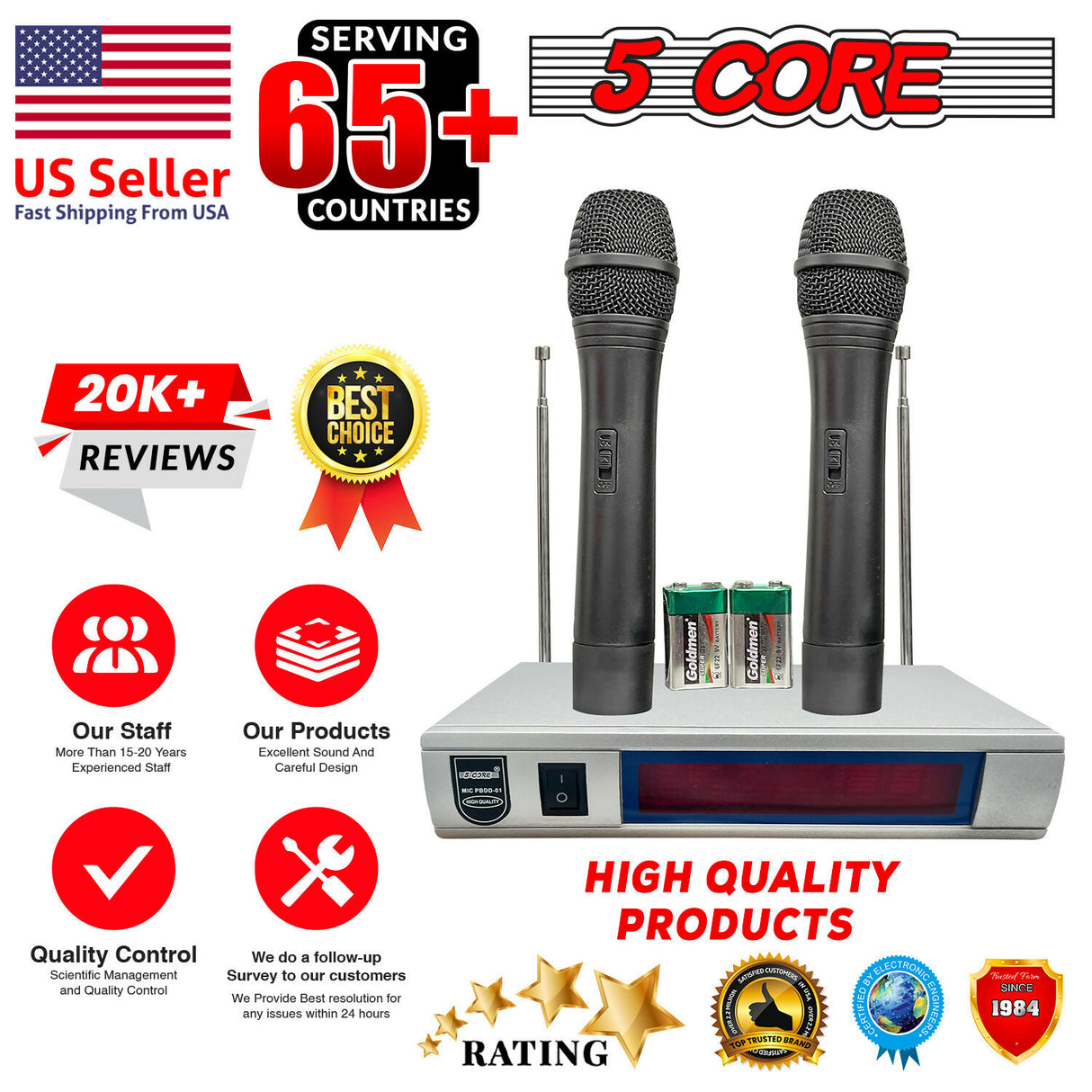 5 Core Wireless Microphone VHF Set Karaoke Singing Mic System Cordless Handheld Microfono Inalambrico