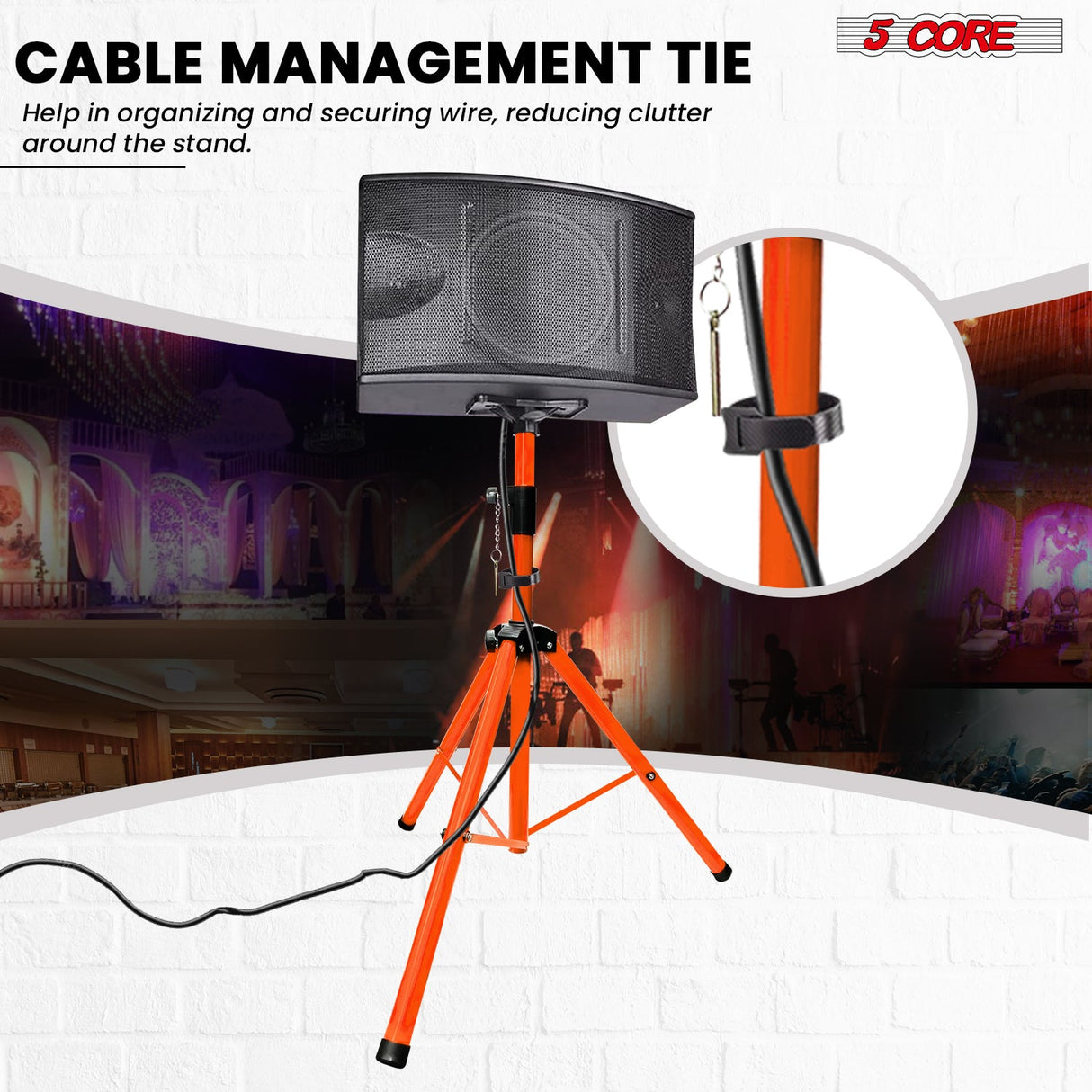 5 Core Speaker Stand Tripod Floor Adjustable Up to 48 Inch DJ Studio Monitor Stands Pole Mount Pair ORANGE