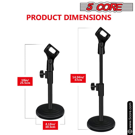 5 Core Round Base Mic Stand: Height Adjustable Desktop Microphone Stand with Clip