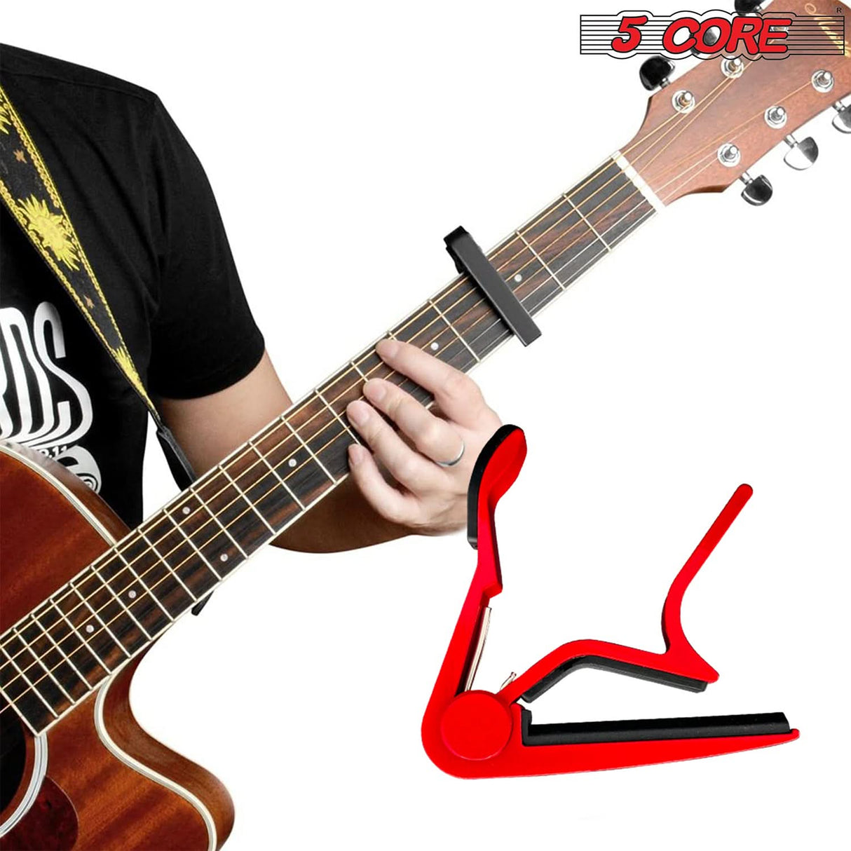 5 Core Guitar Capo: Classic clip capo for acoustic and electric guitars, perfect for 6-string guitars.