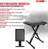 5Core Keyboard Stand Adjustable z Style Piano Riser + Keyboard Piano Bench ALL BLACK