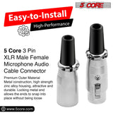 5Core XLR Connector Male Female to 1/4 Audio Jack 3 Pin Secure Mic Plug w Locking Ends