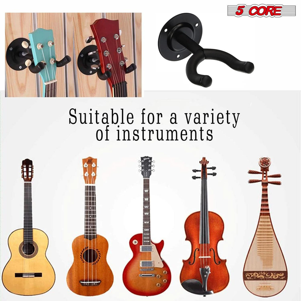 Secure Guitar Wall Mount Hanger Hook Screws Included