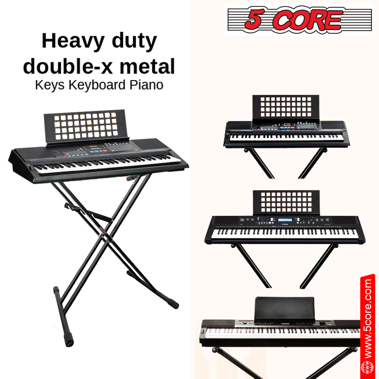 5 Core Keyboard Stand Piano Riser Double Braced X-Style, Adjustable, and Premium Pre-Assembled Digital Piano Bench with Locking Straps and Carry Bag MIXER STAND