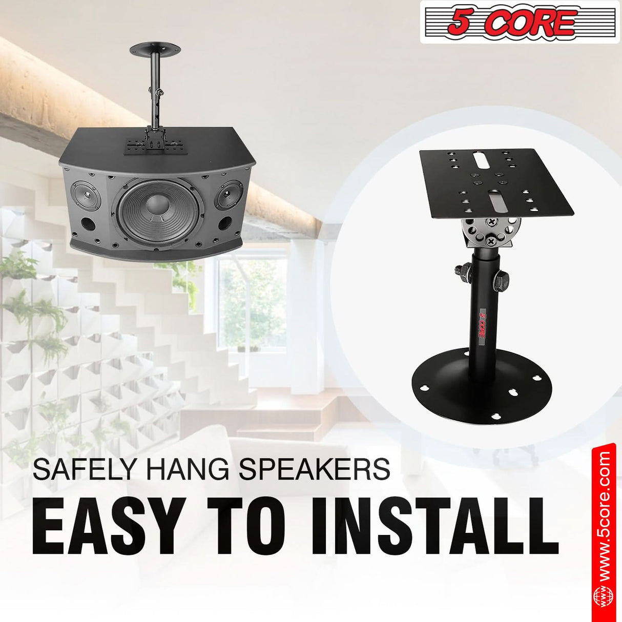 5Core Adjustable Speaker Wall Mount Rotatable Angle Universal Large Bookshelf Mounting Bracket