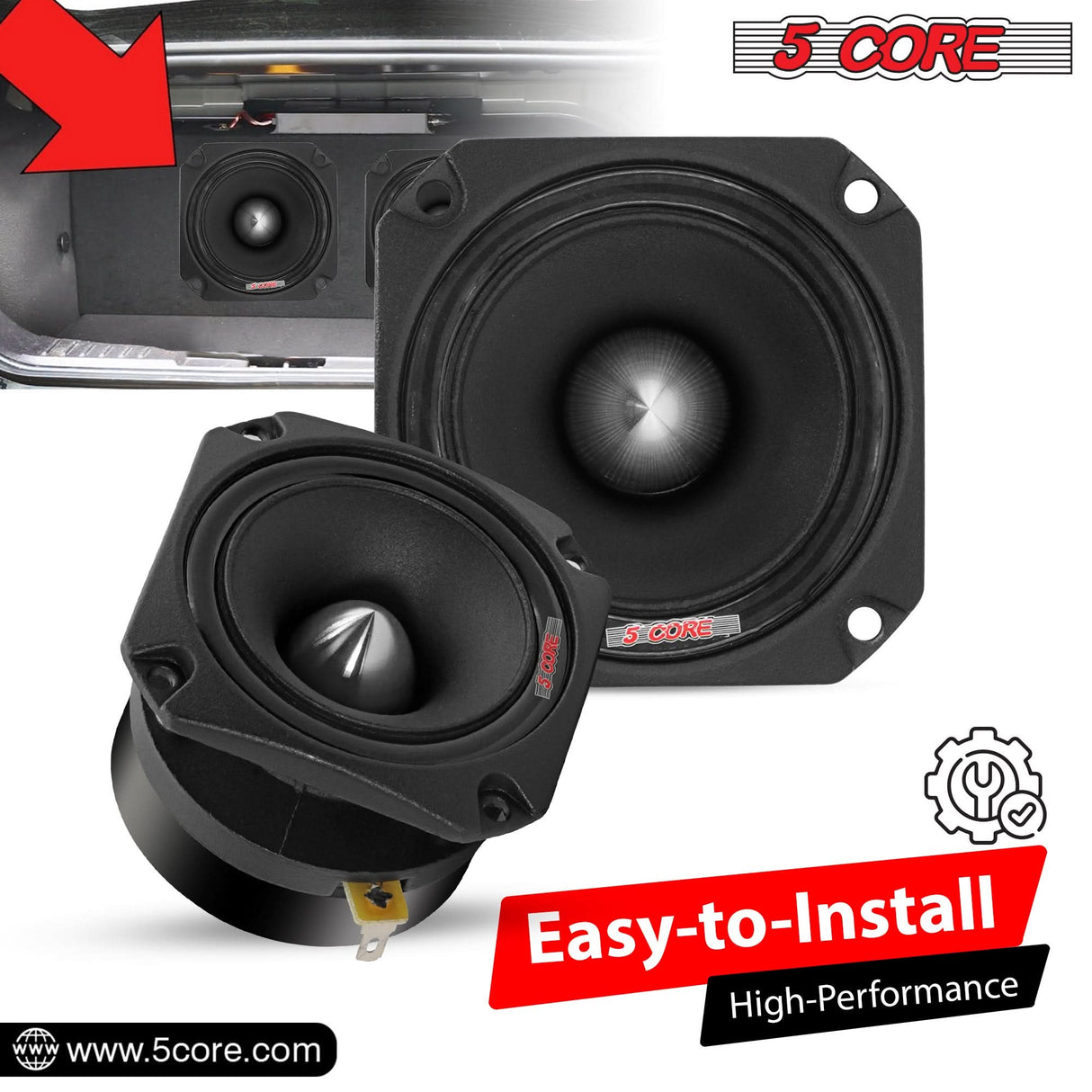 5Core Tweeters Speakers Car Audio Pair 600W Peak 3.5 Inch Super Tweeter Bullet