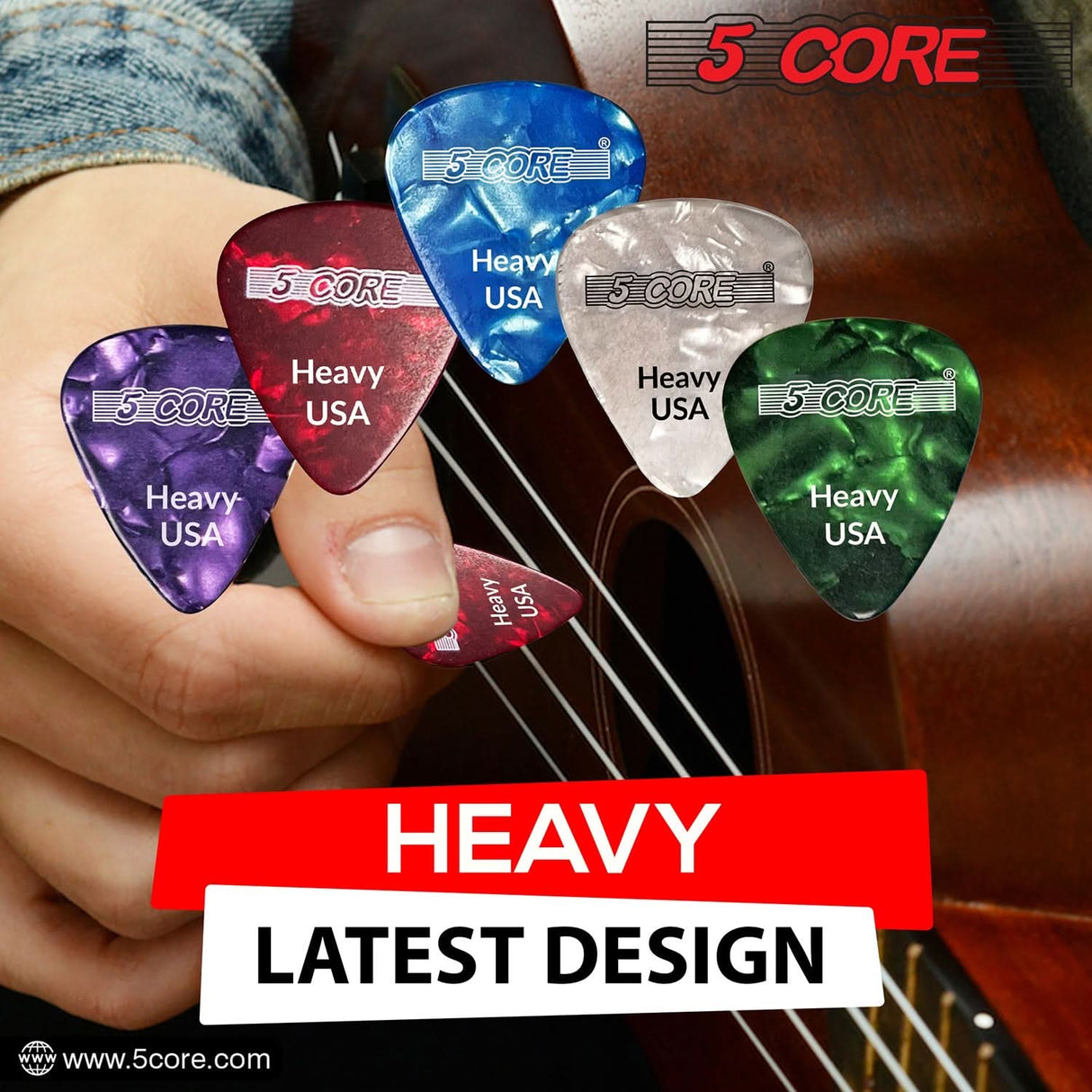 5Core Guitar Picks 0.96mm Celluloid Heavy Gauge Pick - Acoustic Electric Bass Guitars PURPLE